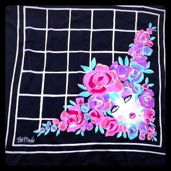 Bob Mackie woman with flowers silk art scarf - Picture 1 of 5